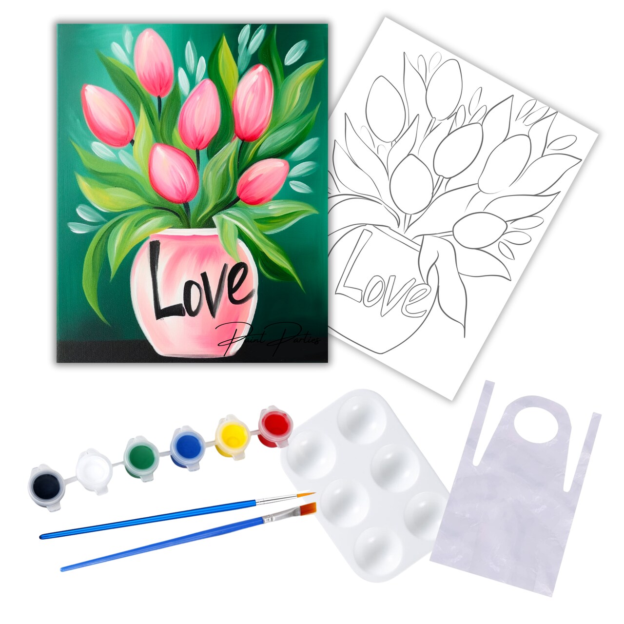 "Love Bouquet" DIY Canvas Art Kit, Adult Beginner, Acrylic Paint Size 11x14 inch